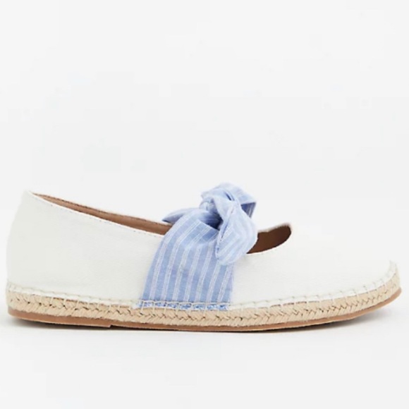 🆕 Blue Bow Ivory Canvas Espadrille Flats Shoes 8 - Picture 3 of 5